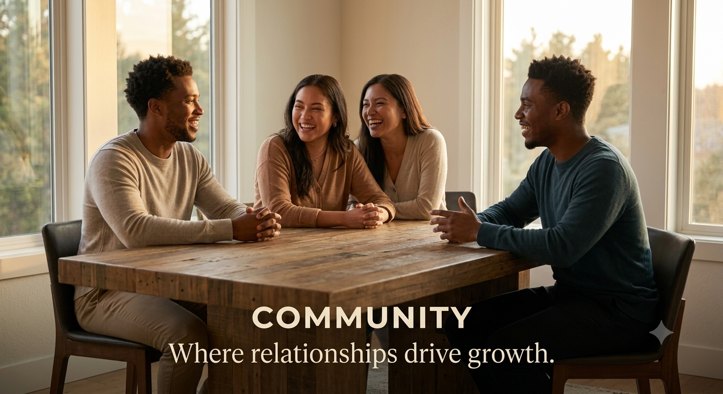 People connecting around a dining table