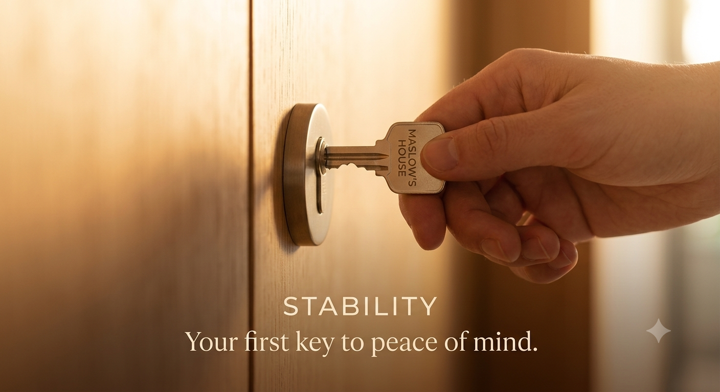 A Maslow House key entering a door